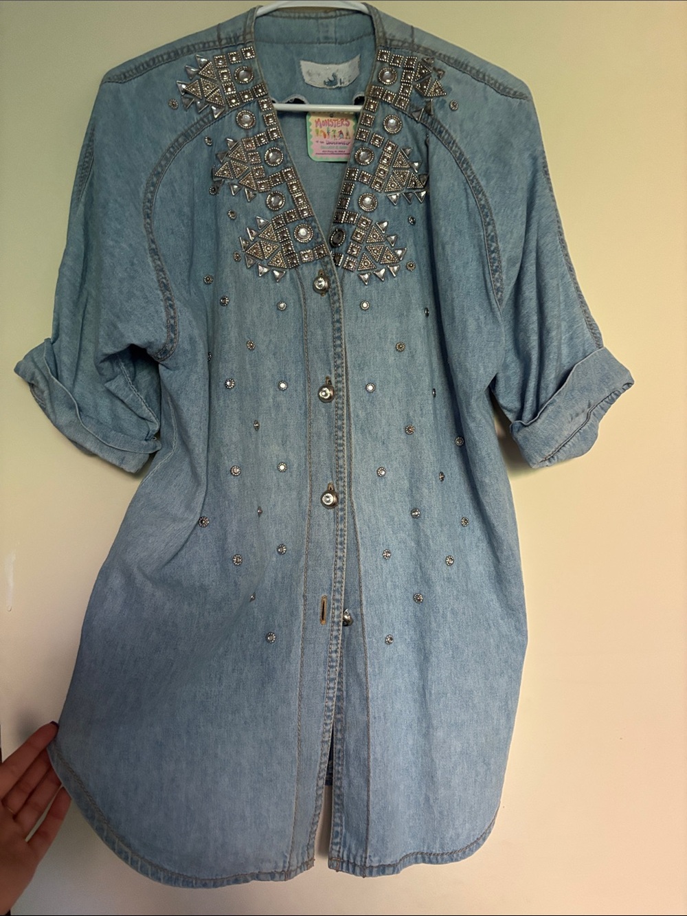 Source Unknown Light Blue Embellished Denim Blouse